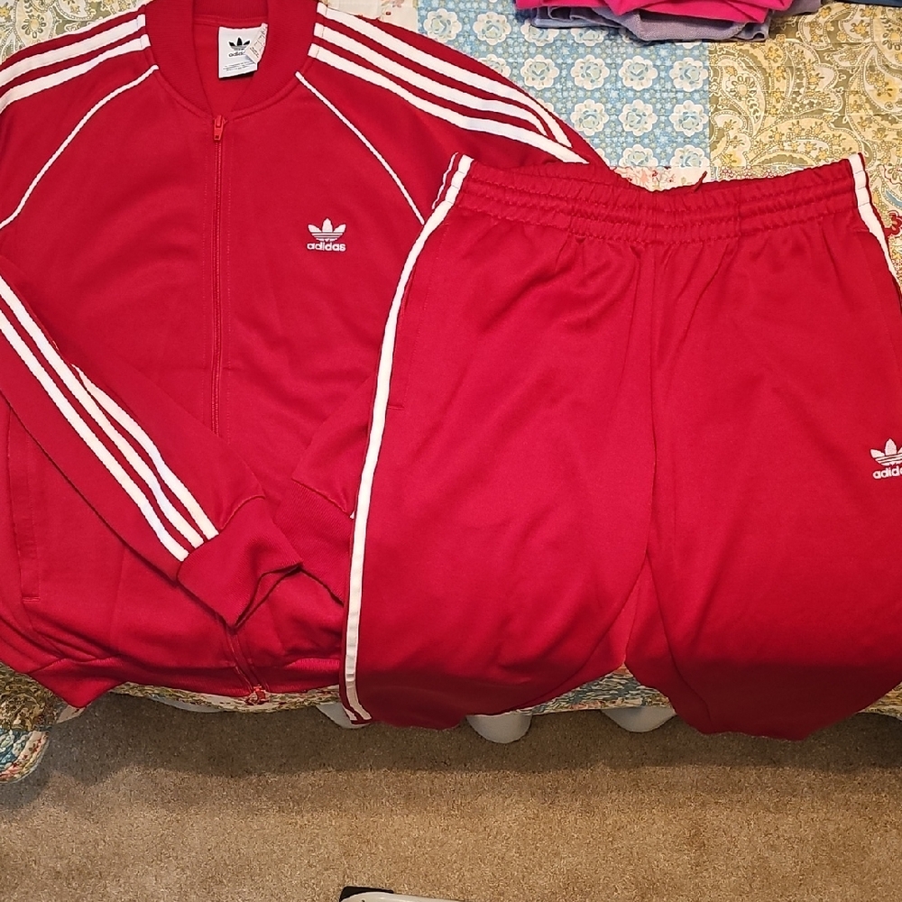 Adidas Red Tracksuit with White Accents